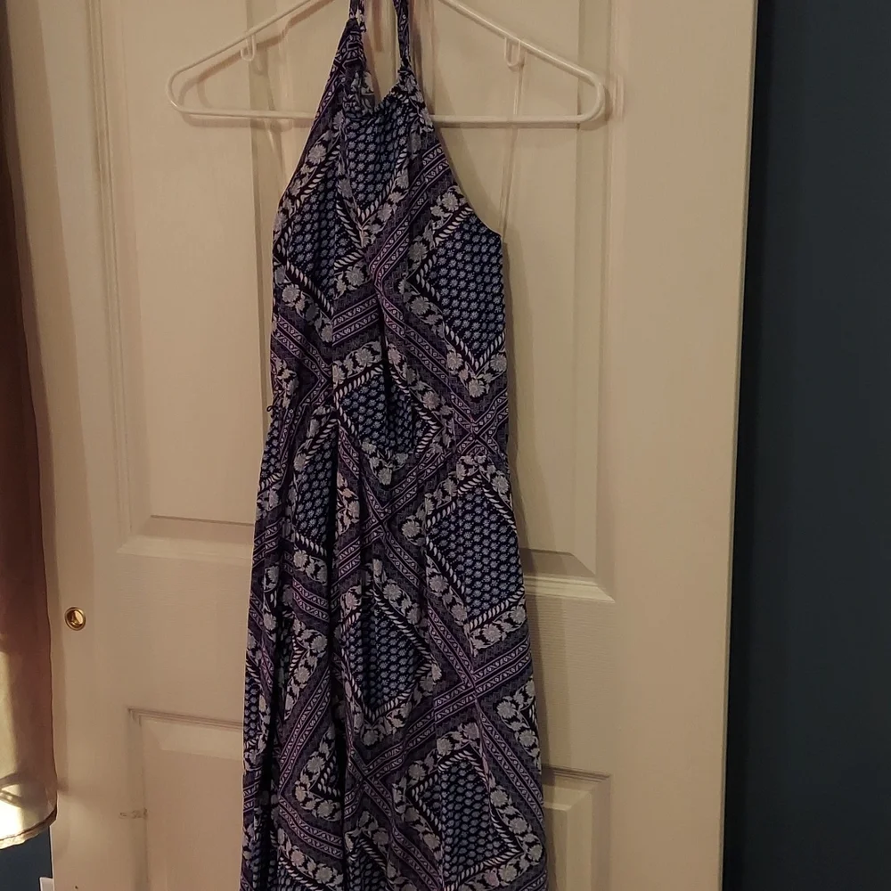 Blue Bandana Handkerchief Floral Print Halter Dress - Picture 1 of 6